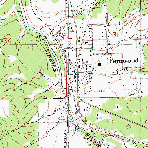 Topographic Map of Fernwood, ID