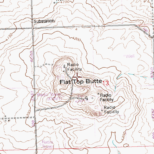 Topographic Map of Flat Top Butte, ID