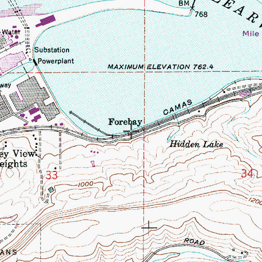 Topographic Map of Forebay, ID