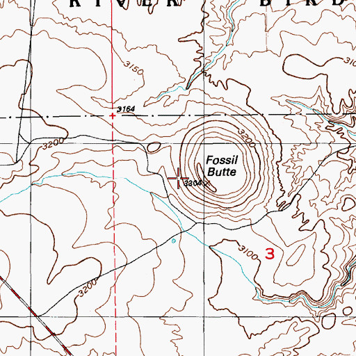 Topographic Map of Fossil Butte, ID