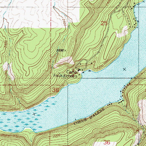 Topographic Map of Camp Four Echoes, ID