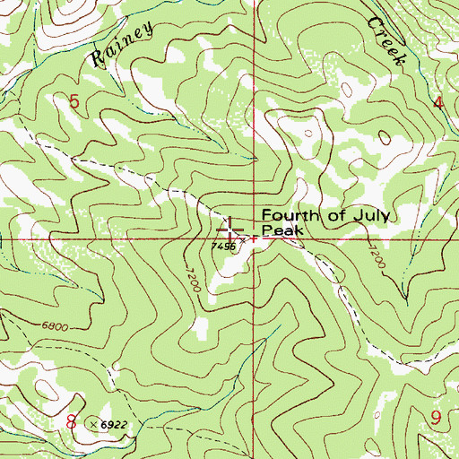 Topographic Map of Fourth of July Peak, ID