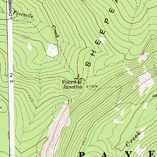 Topographic Map of Fourway Junction, ID