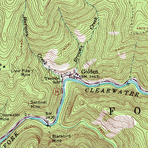 Topographic Map of Golden, ID