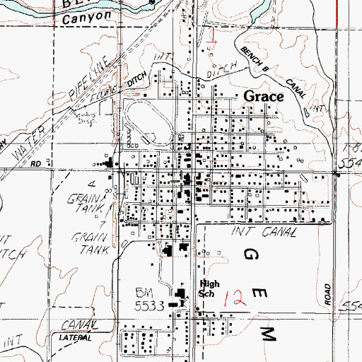 Topographic Map of Grace, ID
