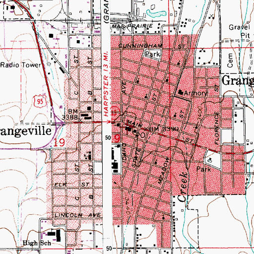 Topographic Map of Grangeville, ID