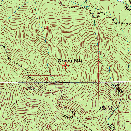 Topographic Map of Green Mountain, ID