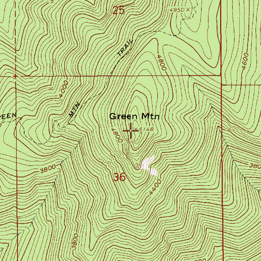 Topographic Map of Green Mountain, ID