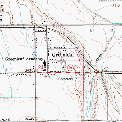 Topographic Map of Greenleaf, ID