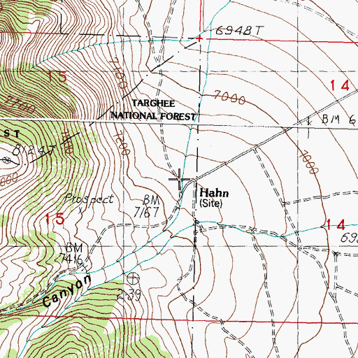 Topographic Map of Hahn, ID