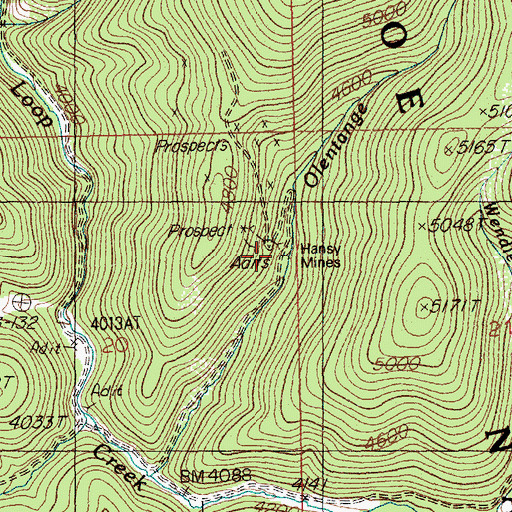 Topographic Map of Hansey Mines, ID