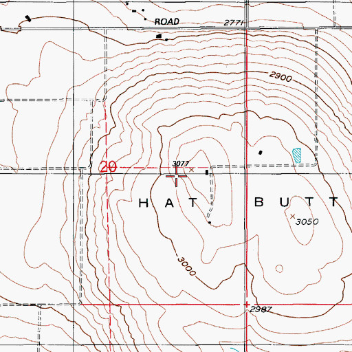 Topographic Map of Hat Butte, ID