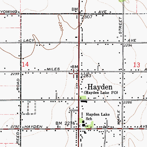 Topographic Map of Hayden, ID