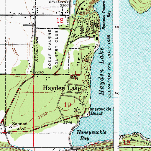 Topographic Map of Hayden Lake, ID