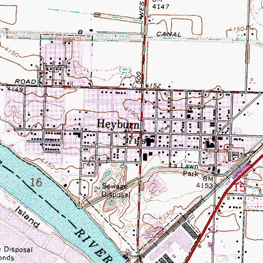 Topographic Map of Heyburn, ID