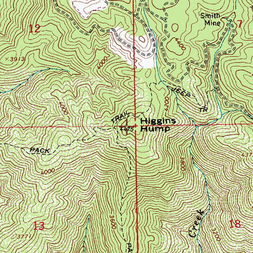 Topographic Map of Higgins Hump, ID
