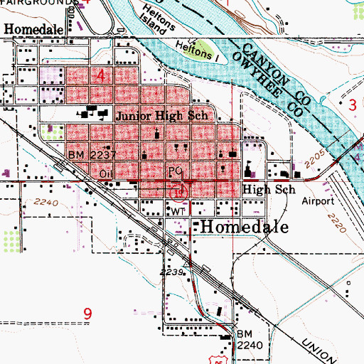 Topographic Map of Homedale, ID