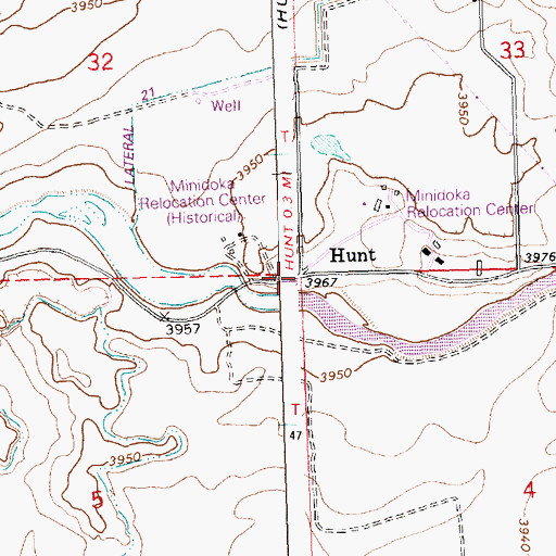 Topographic Map of Hunt, ID