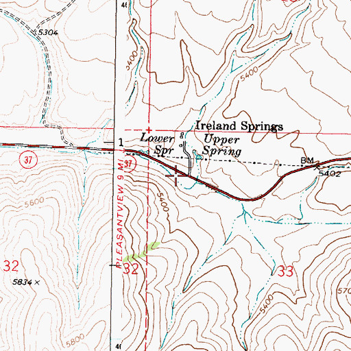 Topographic Map of Ireland Springs, ID