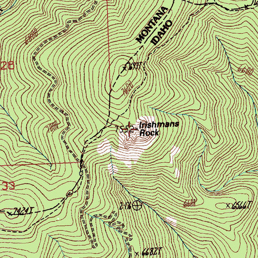 Topographic Map of Irishmans Rock, ID