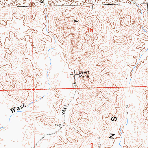 Topographic Map of Dives Mine, AZ