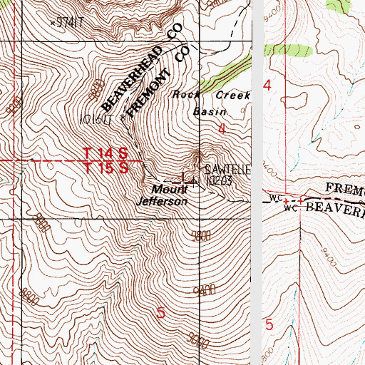 Topographic Map of Mount Jefferson, ID