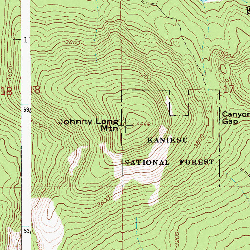 Topographic Map of Johnny Long Mountain, ID