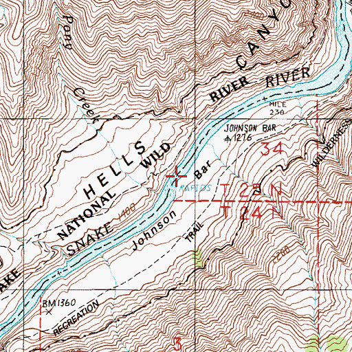 Topographic Map of Johnson Bar, ID