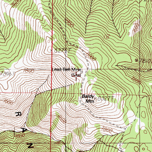 Topographic Map of Lead Bell Mine, ID