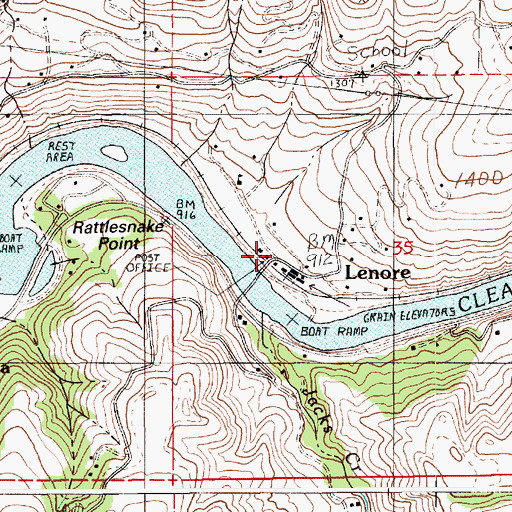 Topographic Map of Lenore, ID