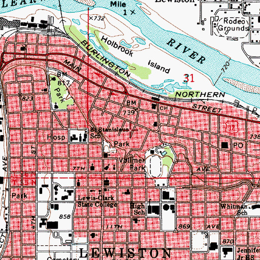 Topographic Map of Lewiston, ID