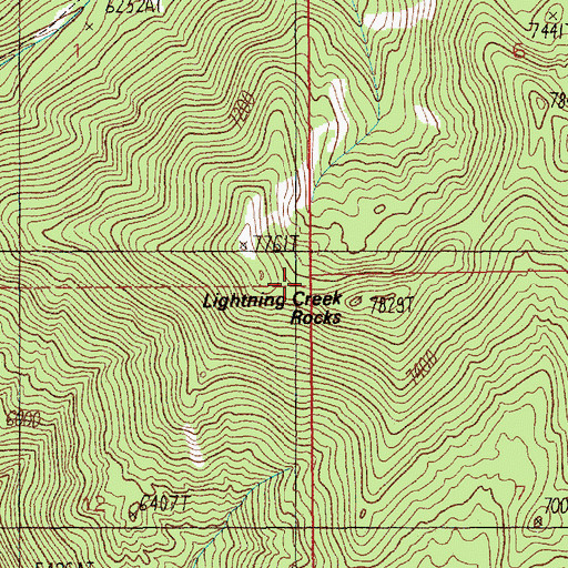 Topographic Map of Lightning Creek Rocks, ID
