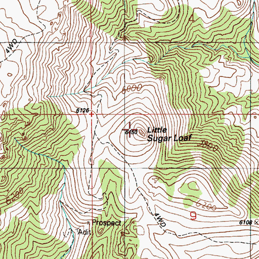 Topographic Map of Little Sugar Loaf, ID