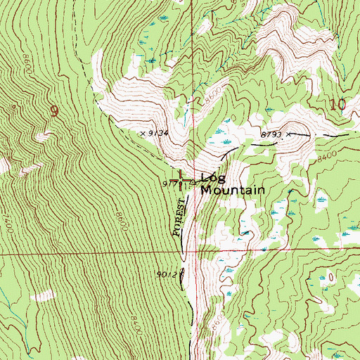 Topographic Map of Log Mountain, ID