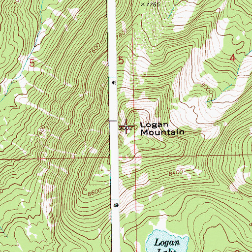 Topographic Map of Logan Mountain, ID