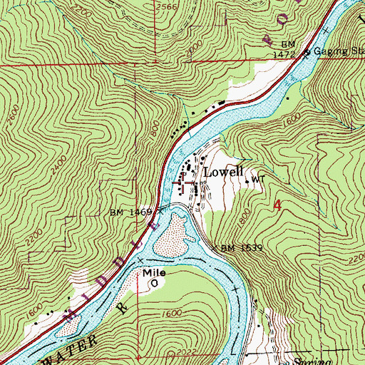 Topographic Map of Lowell, ID