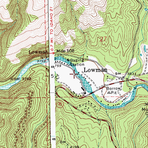 Topographic Map of Lowman, ID