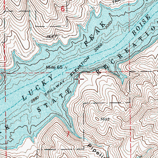 Topographic Map of Lucky Peak State Recreation Area, ID