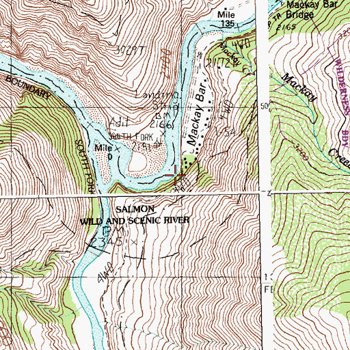 Topographic Map of Mackay Bar, ID