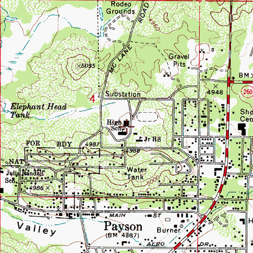 Topographic Map of Payson Center for Success High School, AZ