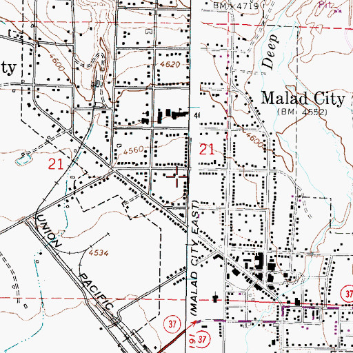 Topographic Map of Malad City, ID