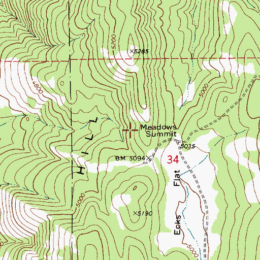 Topographic Map of Meadows Summit, ID