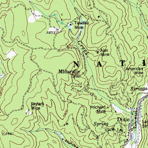Topographic Map of Midasville, ID