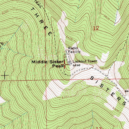 Topographic Map of Middle Sister Peak, ID