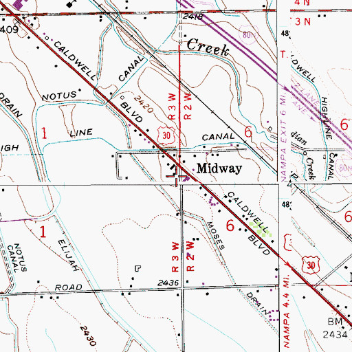 Topographic Map of Midway, ID