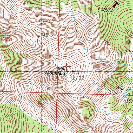Topographic Map of Mill Mountain, ID