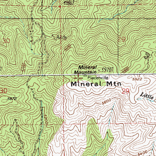 Topographic Map of Mineral Mountain, ID