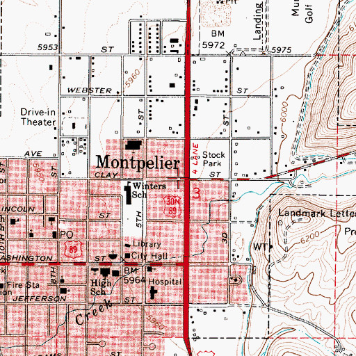 Topographic Map of Montpelier, ID