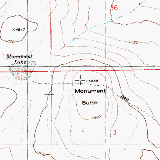 Topographic Map of Monument Butte, ID