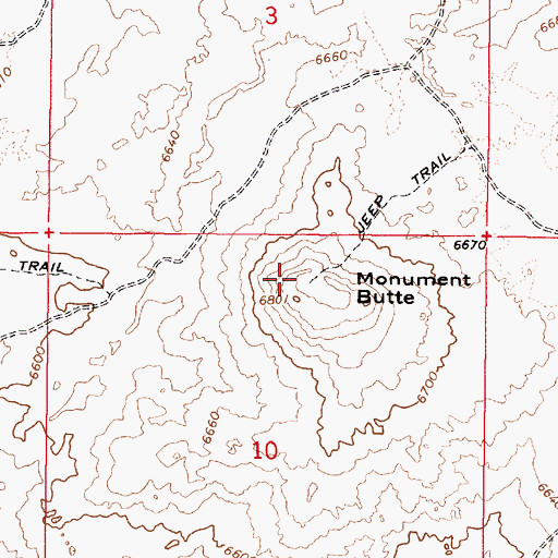 Topographic Map of Monument Butte, ID